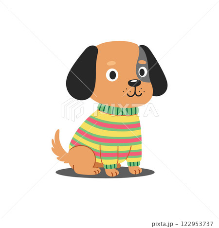 Cute dog wearing colorful sweater in flat vector art style vector illustration 122953737