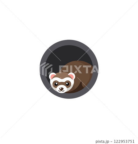 Cute ferret peeking from a circular hole in minimal vector art Cute ferret peeking from a circular hole in minimal vector art 122953751
