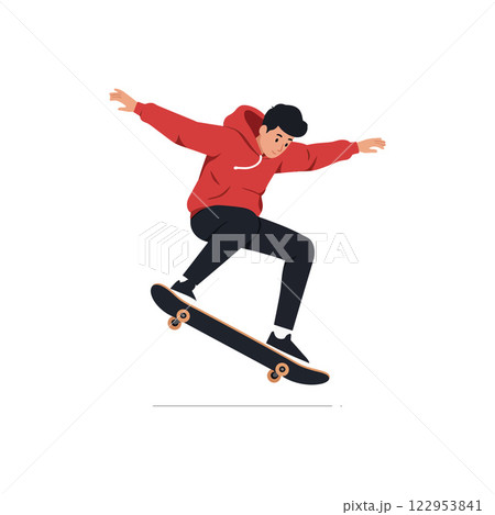 Skateboarder performing a trick in a flat vector illustration 122953841