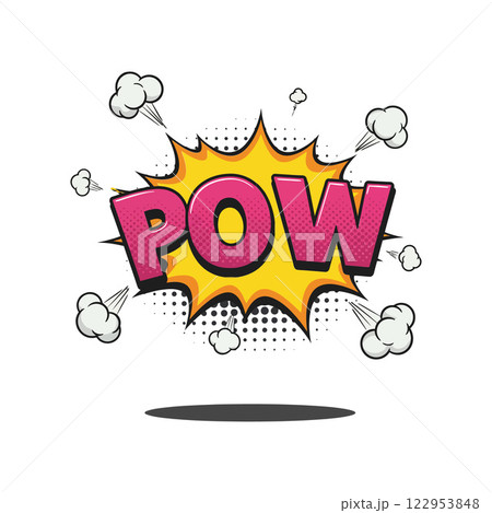 Comic style explosion graphic with bold lettering and vibrant colors vector art 122953848