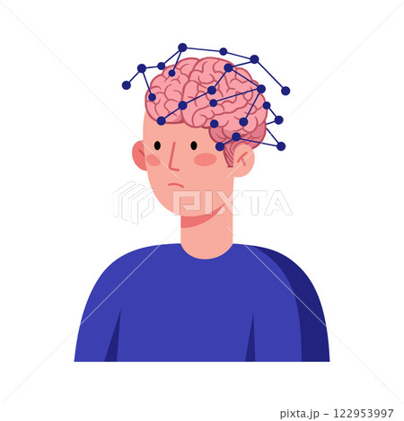 Human figure with brain and connections in flat design style vector art 122953997
