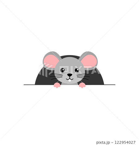 Cute cartoon mouse character peeking out with flat design style in vibrant colors vector illustration Cute cartoon mouse character peeking out with flat design style in vibrant colors vector illustration 122954027