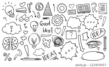 Hand drawn doodles about ideas thinking and knowledge and business.Vector 122954057