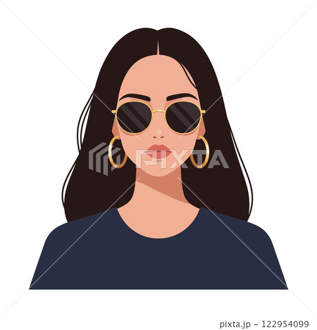 Stylish woman with sunglasses in flat modern design showcasing confidence and elegance in vector art Stylish woman with sunglasses in flat modern design showcasing confidence and elegance in vector art 122954099