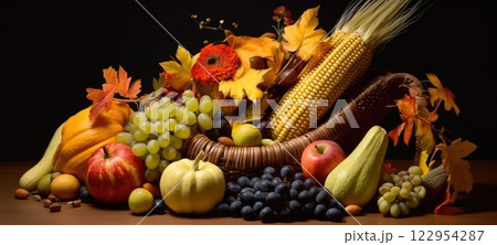 cornucopia, thanksgiving harvest halloween autumn fall, ai 122954287
