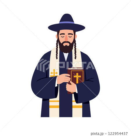 Religious leader holding a book in traditional attire with flat design elements showcasing minimal colors vector art 122954437