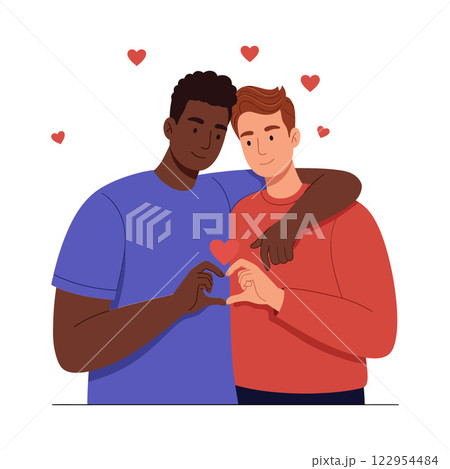 Two men forming a heart shape with hands in a flat and colorful style vector illustration 122954484