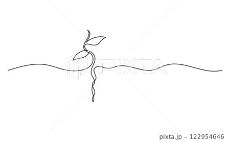 Growing Sprout One Line Art . Hand drawn vector Illustration 122954646
