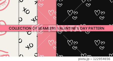 Modern Valentines Day Seamless Pattern Collection.Vector Illustration. Modern Valentines Day Seamless Pattern Collection.Vector Illustration. 122954656