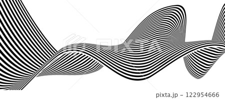 Dynamic black and white wavy lines create an abstract visual pattern. Vector illustration 122954666