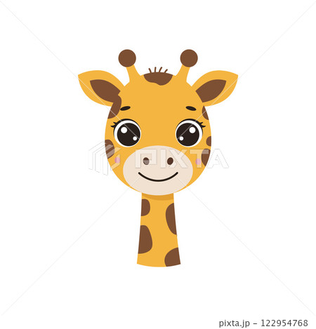 Cute and cheerful giraffe character design in flat style featuring playful expressions and vibrant colors vector art 122954768
