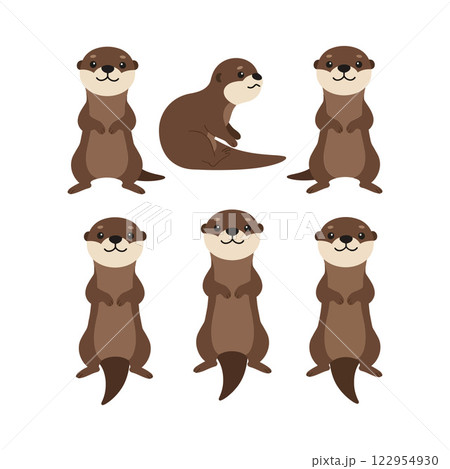 Cute playful otters in various poses showcased in a flat design vector illustration Cute playful otters in various poses showcased in a flat design vector illustration 122954930