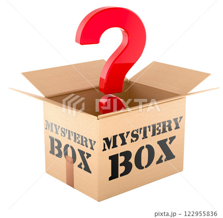 Mystery box with question inside, 3D rendering Mystery box with question inside, 3D rendering 122955836