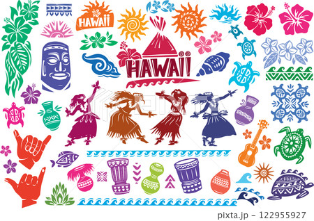 Traditional Hawaiian Symbols, colorful elements 122955927