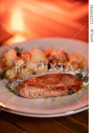 Baked turkey and cauliflower are a delicious dish 122956092