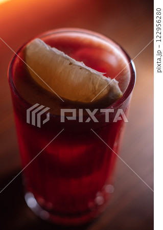 A beautiful bright cocktail. Restaurant, a glass 122956280