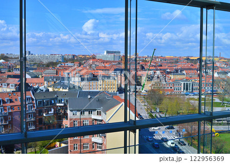 People walking on the rainbow panorama of ARoS art museum at Aarhus on Denmark 122956369
