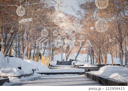 北海道　札幌市　冬の山渓の風景 122956415