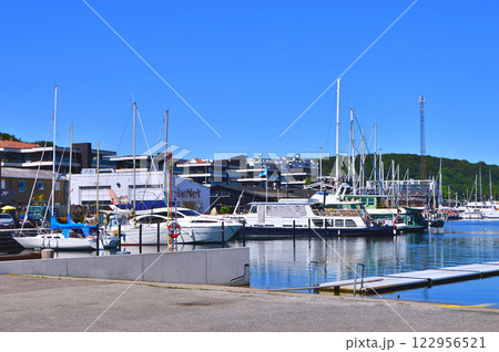 Aarhus yacht harbor with yacht in the water, Denmark Aarhus yacht harbor with yacht in the water, Denmark 122956521