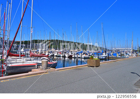 Aarhus yacht harbor with yacht in the water, Denmark 122956556