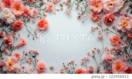 優しいピンクの花が囲むエレガントな背景 優しいピンクの花が囲むエレガントな背景 122956913