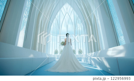 教会でウェディングロードを歩く新婦 122956993