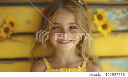 外国の小学校1年生の笑顔の女の子「AI生成画像」 122957286