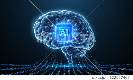 Brain with AI chip inside. Artificial intelligence, Brain science, Neuro system Brain with AI chip inside. Artificial intelligence, Brain science, Neuro system 122957462