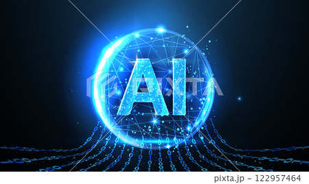 AI letters on chip. AI technology, robot core, electric line AI letters on chip. AI technology, robot core, electric line 122957464