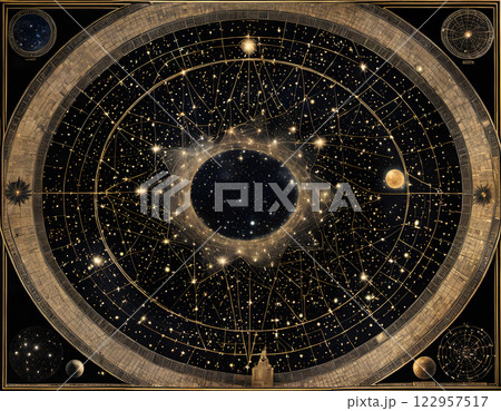 Intricate Celestial Map with Golden Constellations Intricate Celestial Map with Golden Constellations 122957517