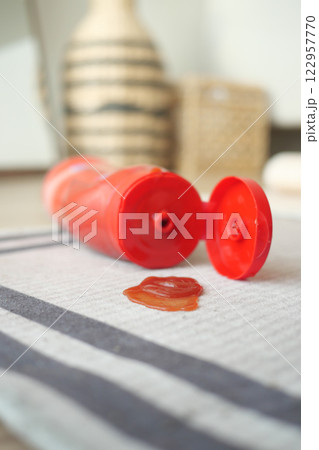 Tomato stain on a carpet indoors, Tomato stain on a carpet indoors, 122957770