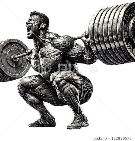 バーベルスクワットをする男性 122959573
