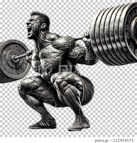 バーベルスクワットをする男性 122959573