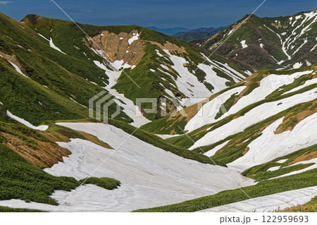 谷川連峰縦走路から見る残雪の渓谷 谷川連峰縦走路から見る残雪の渓谷 122959693