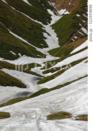 谷川連峰縦走路から見る残雪の渓谷 谷川連峰縦走路から見る残雪の渓谷 122959696