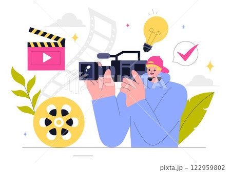 Videography Services Vector Illustration featuring Video Recording Production, Film Making, Videographer Equipment, and the Cinema Industry 122959802