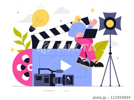 Videography Services Vector Illustration featuring Video Recording Production, Film Making, Videographer Equipment, and the Cinema Industry Videography Services Vector Illustration featuring Video Recording Production, Film Making, Videographer Equipment, and the Cinema Industry 122959804