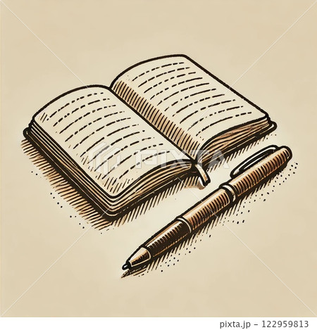 ノートとペンの手書き風イラスト 122959813