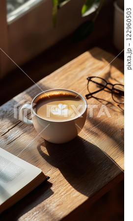 アンティークなカフェのテーブルの上にあるコーヒー 122960503