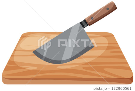 Kitchen Cleaver on Wooden Cutting Board 122960561