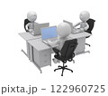 たくさんの机が並ぶオフィスで、ノートパソコンを操作して仕事するビジネスマンたち 122960725