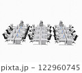 たくさんの机が並ぶオフィスで、ノートパソコンを操作して仕事するビジネスマンたち 122960745