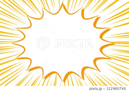 吹き出しフレームとオレンジ色の集中線のバック 122960748