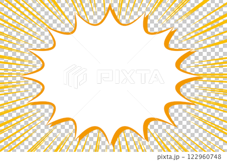 吹き出しフレームとオレンジ色の集中線のバック 122960748