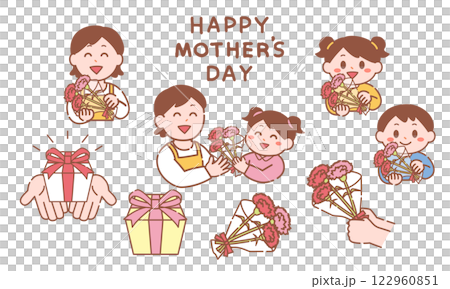 母親節那天，一個女孩送給媽媽花束的插圖集 122960851