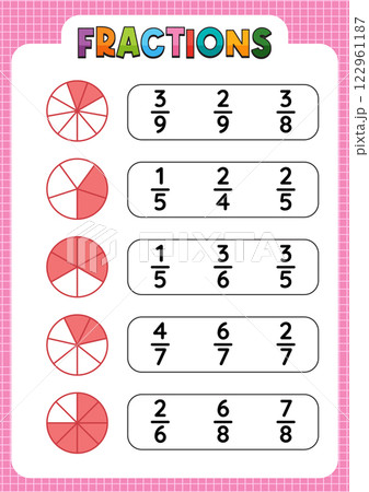 Colorful Fractions Learning Chart Colorful Fractions Learning Chart 122961187