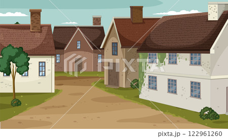 Charming Village Street with Cozy Homes Charming Village Street with Cozy Homes 122961260