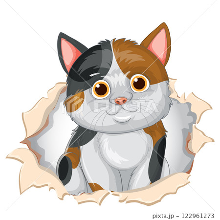Curious Cat Peeking Through Paper 122961273