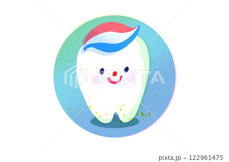 歯磨き粉を付けた歯のキャラクター　手描きイラスト素材 122961475