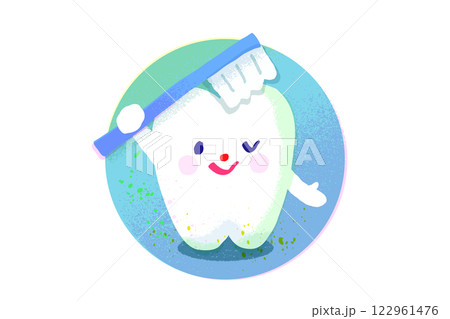 歯を磨くキャラクターの手描きイラスト素材 122961476